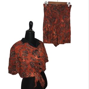 Vintage 2 piece tribal sunshine high waist shorts and buttondown top set